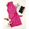 imageZESICA Womens 2025 Fashion Satin Sleeveless Halter Neck Tie Waist Wrap Bodycon Cocktail Party Mini DressRose
