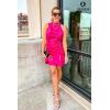 imageZESICA Womens 2025 Fashion Satin Sleeveless Halter Neck Tie Waist Wrap Bodycon Cocktail Party Mini DressRose