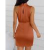 imageZESICA Womens 2025 Fashion Satin Sleeveless Halter Neck Tie Waist Wrap Bodycon Cocktail Party Mini DressRust