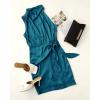 imageZESICA Womens 2025 Fashion Satin Sleeveless Halter Neck Tie Waist Wrap Bodycon Cocktail Party Mini DressTeal