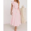 imageZESICA Womens 2025 Summer One Shoulder Ruffle Dress Sleeveless Empire Waist Boho Flowy Maxi DressesPink