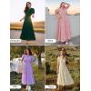 imageZESICA Womens 2025 Summer Puff Short Sleeve Midi Dress Floral V Neck Textured Ruffle Flowy Beach Party DressesApricot