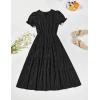 imageZESICA Womens 2025 Summer Puff Short Sleeve Midi Dress Floral V Neck Textured Ruffle Flowy Beach Party DressesBlack