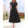 imageZESICA Womens 2025 Summer Puff Short Sleeve Midi Dress Floral V Neck Textured Ruffle Flowy Beach Party DressesBlack