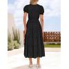 imageZESICA Womens 2025 Summer Puff Short Sleeve Midi Dress Floral V Neck Textured Ruffle Flowy Beach Party DressesBlack