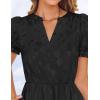 imageZESICA Womens 2025 Summer Puff Short Sleeve Midi Dress Floral V Neck Textured Ruffle Flowy Beach Party DressesBlack