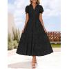 imageZESICA Womens 2025 Summer Puff Short Sleeve Midi Dress Floral V Neck Textured Ruffle Flowy Beach Party DressesBlack
