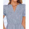 imageZESICA Womens 2025 Summer Puff Short Sleeve Midi Dress Floral V Neck Textured Ruffle Flowy Beach Party DressesDustyblue