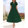 imageZESICA Womens 2025 Summer Puff Short Sleeve Midi Dress Floral V Neck Textured Ruffle Flowy Beach Party DressesGreen