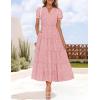 imageZESICA Womens 2025 Summer Puff Short Sleeve Midi Dress Floral V Neck Textured Ruffle Flowy Beach Party DressesPink
