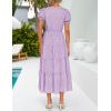 imageZESICA Womens 2025 Summer Puff Short Sleeve Midi Dress Floral V Neck Textured Ruffle Flowy Beach Party DressesPurple