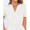 imageZESICA Womens 2025 Summer Puff Short Sleeve Midi Dress Floral V Neck Textured Ruffle Flowy Beach Party DressesWhite