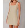 imageZESICA Womens 2025 Summer Sleeveless Tank Mini Dresses Square Neck A Line Flare Party Short DressKhaki