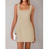 imageZESICA Womens 2025 Summer Sleeveless Tank Mini Dresses Square Neck A Line Flare Party Short DressKhaki
