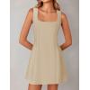 imageZESICA Womens 2025 Summer Sleeveless Tank Mini Dresses Square Neck A Line Flare Party Short DressKhaki