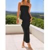 imageZESICA Womens 2025 Summer Strapless Bodycon Midi Dress Off Shoulder Strapless Side Slit Tube Long Club Party DressesBlack