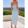 imageZESICA Womens 2025 Summer Strapless Bodycon Midi Dress Off Shoulder Strapless Side Slit Tube Long Club Party DressesLight Blue