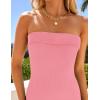 imageZESICA Womens 2025 Summer Strapless Bodycon Midi Dress Off Shoulder Strapless Side Slit Tube Long Club Party DressesPink