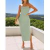 imageZESICA Womens 2025 Summer Strapless Bodycon Midi Dress Off Shoulder Strapless Side Slit Tube Long Club Party DressesSage