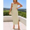imageZESICA Womens 2025 Summer Strapless Bodycon Midi Dress Off Shoulder Strapless Side Slit Tube Long Club Party DressesSand