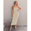 imageZESICA Womens 2025 Summer Strapless Bodycon Midi Dress Off Shoulder Strapless Side Slit Tube Long Club Party DressesSand