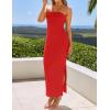 imageZESICA Womens 2025 Summer Strapless Bodycon Midi Dress Off Shoulder Strapless Side Slit Tube Long Club Party DressesWatermelon