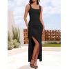 imageZESICA Womens Sleeveless Formal Maxi Dresses 2025 Summer Square Neck High Split Cocktail Party Bodycon Long DressBlack