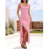 imageZESICA Womens Sleeveless Formal Maxi Dresses 2025 Summer Square Neck High Split Cocktail Party Bodycon Long DressPink
