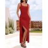 imageZESICA Womens Sleeveless Formal Maxi Dresses 2025 Summer Square Neck High Split Cocktail Party Bodycon Long DressRed
