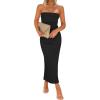 imageZESICA Womens 2025 Summer Strapless Bodycon Midi Dress Off Shoulder Strapless Side Slit Tube Long Club Party DressesBlack