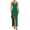 imageZESICA Womens Sleeveless Formal Maxi Dresses 2025 Summer Square Neck High Split Cocktail Party Bodycon Long DressGreen