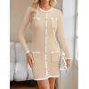 imageZESICA Fall Dresses for Women 2025 Long Sleeve Button Color Block Knit Bodycon Short Sweater Dresses with PocketsApricot