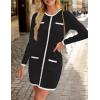 imageZESICA Fall Dresses for Women 2025 Long Sleeve Button Color Block Knit Bodycon Short Sweater Dresses with PocketsBlack