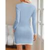 imageZESICA Fall Dresses for Women 2025 Long Sleeve Button Color Block Knit Bodycon Short Sweater Dresses with PocketsBlue