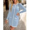 imageZESICA Fall Dresses for Women 2025 Long Sleeve Button Color Block Knit Bodycon Short Sweater Dresses with PocketsBlue