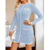 imageZESICA Fall Dresses for Women 2025 Long Sleeve Button Color Block Knit Bodycon Short Sweater Dresses with PocketsBlue