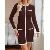 imageZESICA Fall Dresses for Women 2025 Long Sleeve Button Color Block Knit Bodycon Short Sweater Dresses with PocketsCoffee