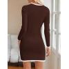 imageZESICA Fall Dresses for Women 2025 Long Sleeve Button Color Block Knit Bodycon Short Sweater Dresses with PocketsCoffee