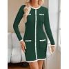 imageZESICA Fall Dresses for Women 2025 Long Sleeve Button Color Block Knit Bodycon Short Sweater Dresses with PocketsGreen