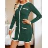 imageZESICA Fall Dresses for Women 2025 Long Sleeve Button Color Block Knit Bodycon Short Sweater Dresses with PocketsGreen