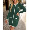 imageZESICA Fall Dresses for Women 2025 Long Sleeve Button Color Block Knit Bodycon Short Sweater Dresses with PocketsGreen