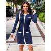 imageZESICA Fall Dresses for Women 2025 Long Sleeve Button Color Block Knit Bodycon Short Sweater Dresses with PocketsNavy