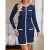 imageZESICA Fall Dresses for Women 2025 Long Sleeve Button Color Block Knit Bodycon Short Sweater Dresses with PocketsNavy