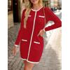 imageZESICA Fall Dresses for Women 2025 Long Sleeve Button Color Block Knit Bodycon Short Sweater Dresses with PocketsRed