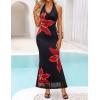 imageZESICA Womens 2025 Summer Bodycon Maxi Dress Sleeveless Halter Neck Floral Print Backless Wedding Guest Party Long DressesBlack