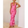 imageZESICA Womens 2025 Summer Bodycon Maxi Dress Sleeveless Halter Neck Floral Print Backless Wedding Guest Party Long DressesRosypink