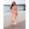 imageZESICA Womens 2025 Summer Bodycon Maxi Dress Sleeveless Halter Neck Floral Print Backless Wedding Guest Party Long DressesTangerine