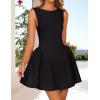 imageZESICA Womens 2025 Summer Sleeveless Cocktail Mini Dress Boat Neck Backless Swing A Line Wedding Club Party Short DressesBlack
