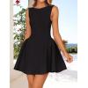 imageZESICA Womens 2025 Summer Sleeveless Cocktail Mini Dress Boat Neck Backless Swing A Line Wedding Club Party Short DressesBlack