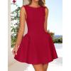 imageZESICA Womens 2025 Summer Sleeveless Cocktail Mini Dress Boat Neck Backless Swing A Line Wedding Club Party Short DressesRed